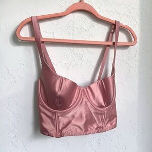 Victoria’s Secret Pink Satin Bustier Corset Crop Top Underwire Lingerie 32DD